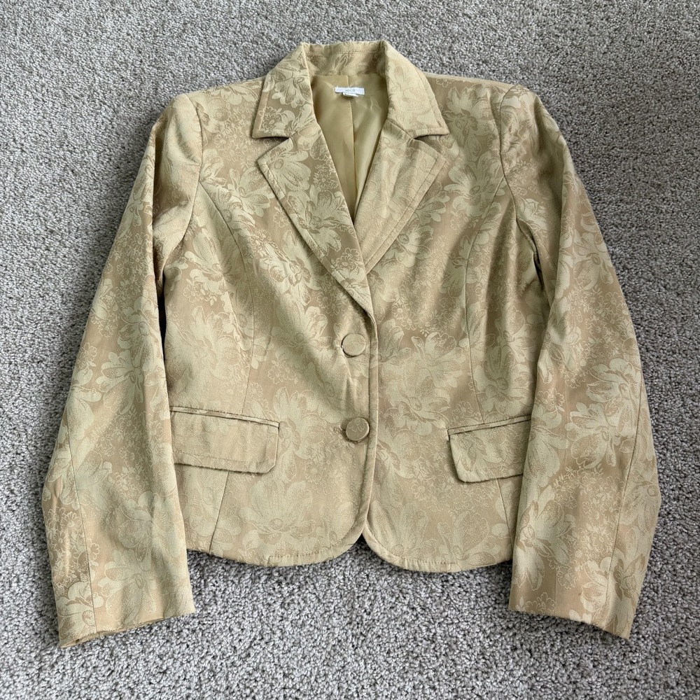 Apt. 9 Blazer Jacket Womens 12 Beige Floral Jacquard 2 Button Lined Career
